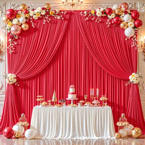 8ftx10ft Wrinkle Free Red Backdrop Curtain - 10 Feet Photography Backdrop Drapes, Silky Polyester Back Drop Cloth for Wedding Baby Shower Balloon Arch Background - color: Red, size: 8FTx10FT (W4'xH10', 2 Panels)