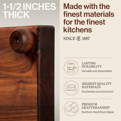 John Boos B Series Square Wooden Walnut Cutting Board 12”x12” – 1.5” Thick, 5-lb Non-Reversible Butcher Block with Wood Bun Feet & Edge-Grain - color: Walnut with Wood Feet, size: 12"L x 12"W