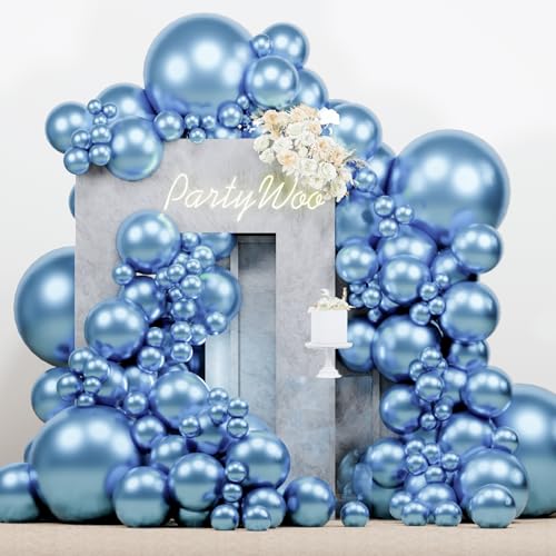 PartyWoo Metallic Light Blue Balloons 140 pcs Different Sizes of 18 12 10 5 Inch Metallic Baby Blue Latex Balloon Arch Kit Garland for Graduation Baby Shower Birthday Party Decorations Blue-G119 - color: Blue-g119