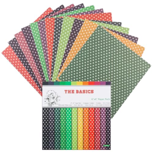 12 Sheets Scrapbook Paper Pads, 12 Designs 6"x6" Single Sides Patterned CardStock Papers, 160gsm Decorative Background Craft Paper, Scrapbooking Pad for Card Making DIY Projects(Dots) - color: Dots