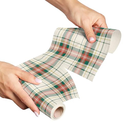 MY DRAP Cotton Luncheon Napkins Bells Xmas (7.8 x 7.8 in - 12 Per Roll) Perfect for hossting Christmas, Xmas, Holidays, Holiday Party, for Party and Events - color: Natural Tartan