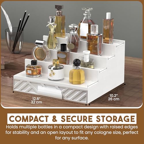 Cologne Organizer for Men - Multi Tier Drawer Organizer & Dresser Organizer Countertop - Perfume Holder | Cologne Stand For Men - Perfume Organizer for Women - color: White-4 Tier