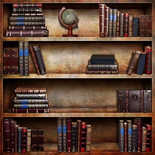 BELECO 5x5ft Fabric Bookshelf Backdrop Library Books Antique Book Racks Library Bookcase Backdrop for Photography Graduation Party Birthday YouTube Video Calls Background School Photo Background Props - size: 5x5FT