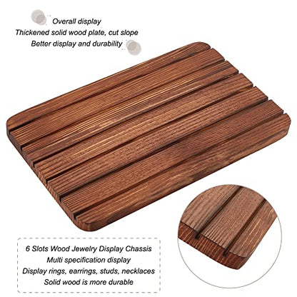 NBEADS Wood Earring Display Stands, 6 Slots Brown Jewelry Earring Ring Display Holder Wood Earring Card Holder Business Card Holder Display for Home Office Retail Store, 10.8x6.69 - color: 6 Slots Wooden Brown 10.8x6.69"