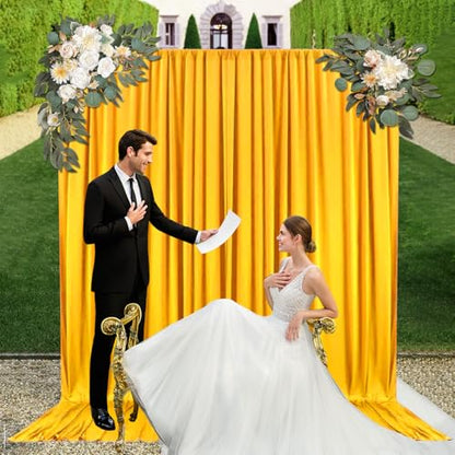 10ft x 10ft Gold Yellow Backdrop Curtains for Parties, Fabric Satin Background Curtain with Rod Pockets for Weddings, Birthday, Photography, Mother's Day, Graduation Party Backdrop Drapes, 2 Panels - color: Gold Yellow