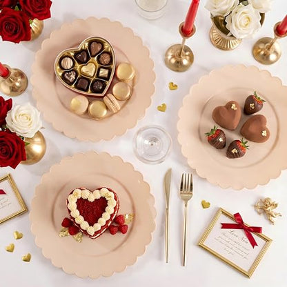 SUT 72-Count Pink Plastic Plates Disposable 7.5 Inch - Scalloped Edge Dessert Plates for Valentine’s Day, Parties, Birthdays, Weddings | Lightweight & Durable Disposable Dinnerware (72 Pack) - color: Pink, size: 7.5 Inch