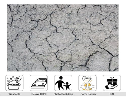 10x10ft Dry Cracked Earth Backdrop Grey Cracked Mud Photography Background for Party Neutral Tone Shoot Wall Decorations Tapestry Photo Booth Props - size: 10x10ft