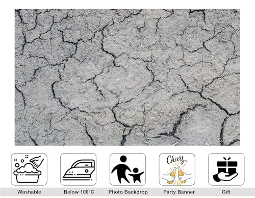 10x7ft Dry Cracked Earth Backdrop Grey Cracked Mud Photography Background for Party Neutral Tone Shoot Wall Decorations Tapestry Photo Booth Props - size: 10x7ft