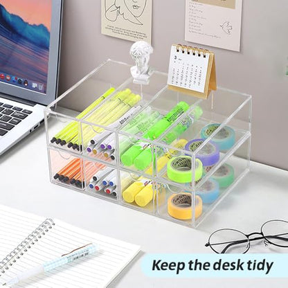 RETON 5 Sets Acrylic Sunglasses Organizers with 20 Drawers, Clear Eyeglass Holder for Glasses Display, Plastic Makeup Storage for Eyewear Watch Art Craft Cosmetic Jewelry Office Desktop