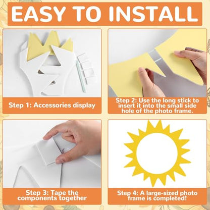 Large Sun Photo Booth Props Party Photobooth Frame Sunshine Selfie Props Decor Kit Creative Friends Picture Backdrop Accessories for Summer Pool Beach Holiday Birthday Baby Shower Parties Supplies