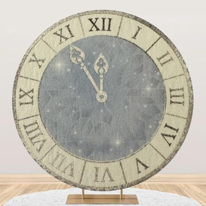 5x5ft Happy New Year 2025 Round Backdrop Cover for New Year Eve Party, Family Party Celebration, Photography Background - color: Grey Blue, size: 5x5ft-Diameter