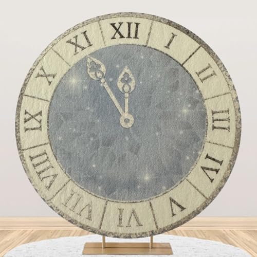 5x5ft Happy New Year 2025 Round Backdrop Cover for New Year Eve Party, Family Party Celebration, Photography Background - color: Grey Blue, size: 5x5ft-Diameter