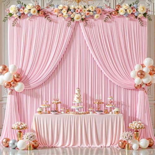 16ftx10ft Wrinkle Free Pink Backdrop Curtain - 10 Feet Photography Backdrop Drapes, Silky Polyester Back Drop Cloth for Wedding Baby Shower Balloon Arch Background - color: Pink, size: 16FTx10FT (W4'xH10', 4 Panels)