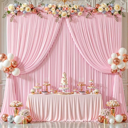 16ftx10ft Wrinkle Free Pink Backdrop Curtain - 10 Feet Photography Backdrop Drapes, Silky Polyester Back Drop Cloth for Wedding Baby Shower Balloon Arch Background - color: Pink, size: 16FTx10FT (W4'xH10', 4 Panels)