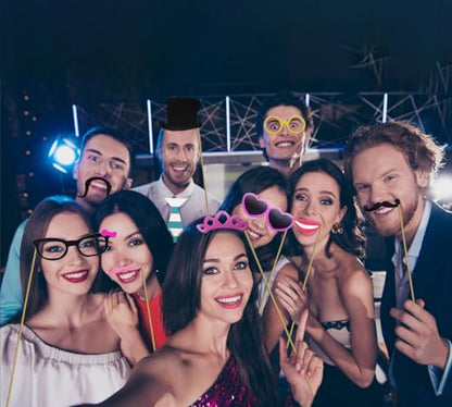 80pcs Large Gorgeous Photo Booth Props Set Birthday Party Accessories Kit Includes Clown Wig Foil Tinsel Wig Rock Headband Novelty Funny Glasses Inflatable Prop for Adult Teen Carnival Party Supplies