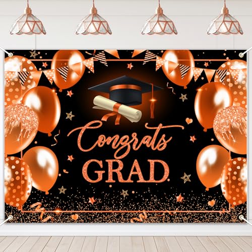 Avezano 7x5 ft Graduation Banner Congrats Grad Backdrop Oarnge 2026 Graduation Party Decoration Congratulation Graduates Backdrop for High School College Prom - color: Black Orange, size: 7x5 Ft