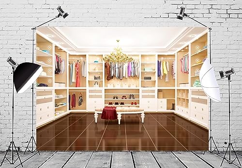 BELECO 5x3ft Fabric Luxury Cloakroom Backdrop Modern Apartment Interior Dressing Room White Wardrobe Closet Chandelier Background for Video Conference Zoom Meetings Home Office Photo Studio Props