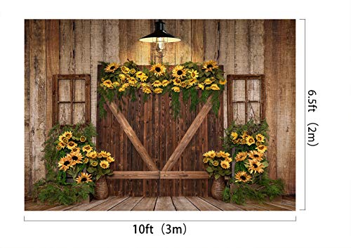 Kate 10x6.5ft Spring Sunflowers Photography Backdrops Vintage Wood Wall Wooden Fence Photo Background Studio Wedding Portrait Backdrop Shooting - size: 10x6.5ft