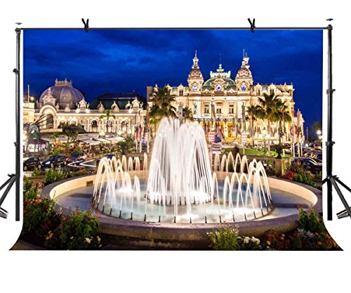 7X5ft Beautiful Fountain Backdrop Beautiful Monte Carlo Casino Architectural Landscape Backdrops for Photography Photo Studio Background Props LY097