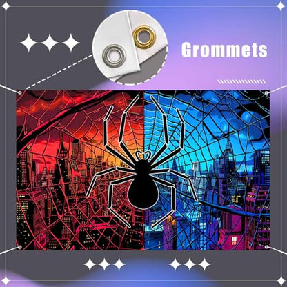 Spider Web Party Background Spider Blue Red City Photography Backdrop for Children's Boys Birthday Photography Background Baby Shower Decoration Banner TAYBDJ1827 - size: Customsize