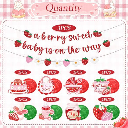 Strawberry Baby Shower Decorations - A Berry Sweet Baby Is on the Way Banners Cute Strawberry Decorations Strawberry Sweet Baby Hanging Swirls Ceiling Decor Girls - style: Strawberry