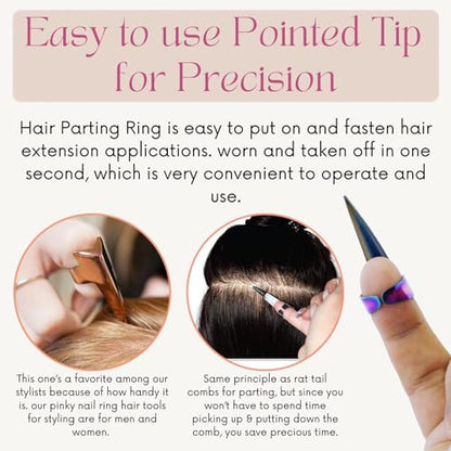 Hair Parting & Sectioning Ring - Stainless Steel Finger Braiding Hair Pick Tools for Durable Dreadlocks Wig Quick Installation of Remy Human Hair Extensions Hair Styling Tools (Silver) - color: Silver