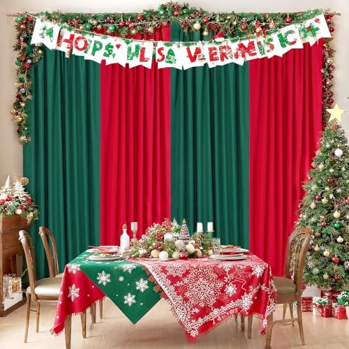 Green Backdrop Curtains 10ft x 10ft Polyester Photo Red Backdrop Drapes for Birthday Party Stage Wedding Window Decorations - color: Green + Red, size: 2 Panels 5ft X 10ft