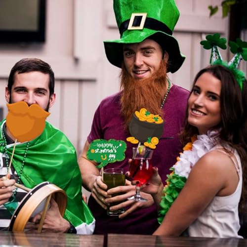 St. Patrick's Day Photo Booth Props, 24 Pcs St Patricks Day Decorations Irish Shamrock Selfie Props, Irish Day Photography Green Photo Booth Props for Women Man Saint Patrick's Day Party Decorations