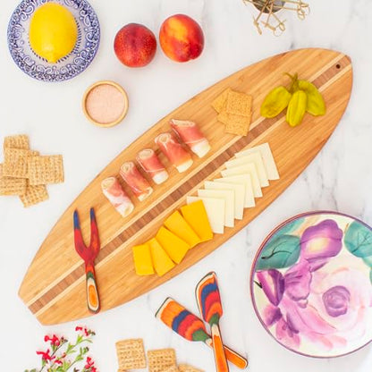 Totally Bamboo Surfboard Shaped Bamboo Wood Cutting Board and Charcuterie Serving Board, 23" x 7-1/2" - size: 23"L x 7.5"W