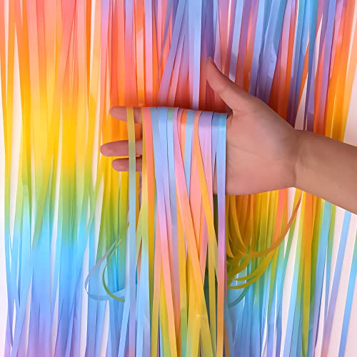 Gradient Pastel Foil Fringe Curtain - GREATRIL Pastel Color Backdrop Streamers for Kids Party/Classroom/Unicorn/Princess/Christmas Party Decorations (2 Pack) - color: Gradient Pastel Rainbow