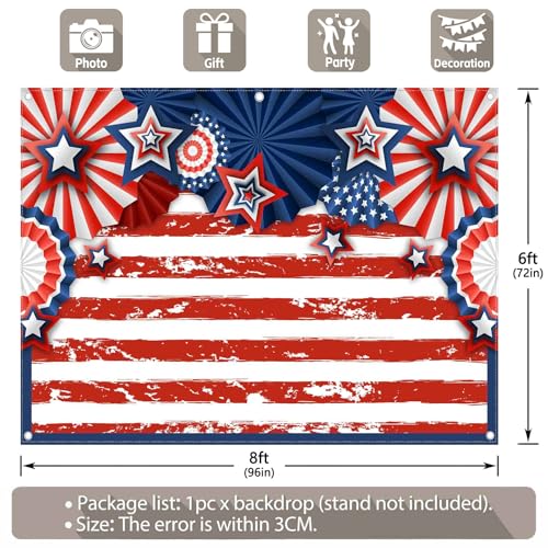8x6ft American Flag 4th of July Photography Backdrop USA Patriotic Independence Day Background Veterans Memorial National Day Decoration Party Banner Photo Booth - size: 8'x6'