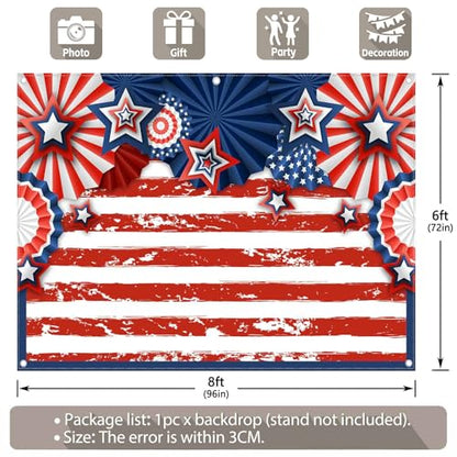 8x6ft American Flag 4th of July Photography Backdrop USA Patriotic Independence Day Background Veterans Memorial National Day Decoration Party Banner Photo Booth - size: 8'x6'