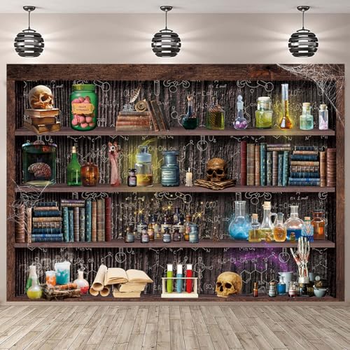 Mad Scientist Laboratory Backdrop for Halloween Magic School Background Spooktakular Creepy Skull Poison Apothecary Witch Kitchen Hallowmas Party Banner (10x8FT(120x96 inch)) - size: 10x8FT(120x96 inch)