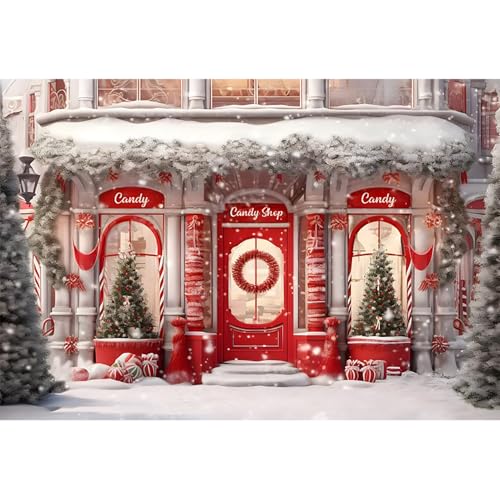 10x8ft Red Christmas Candyshop Photo Backdrop Xmas Gingerbread House Banner Santa Candy Background Christmas Baby Shower Candy Themed Birthday Decor Candy House Party Photo Booth Props - size: 10x8ft
