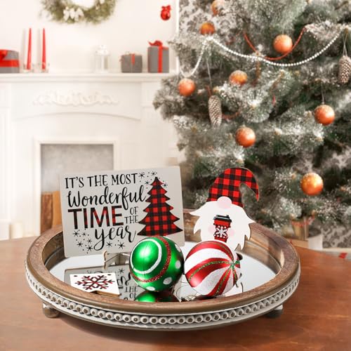 KULEDM Handmade Wooden Serving Tray, Small Beaded Coffee Table Tray Decor, Mirror Round Decorative Tray for Coffee Table, Dining Room Table Entryway and Living Room Table, TR700 - color: Mirror