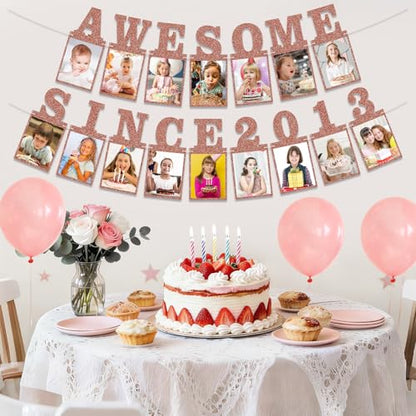 Pre-strung Awesome Since 2013 Photo Banner Birthday Decorations for Girls Women- Pink Rose Gold Glitter Happy 13th Birthday and Anniversary Decorations Party Supplies - style: Pink Rose Gold 13th