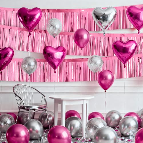 4 Packs Foil Fringe Garland Tinsel Streamers Shiny Wall Hanging Birthday Banner Backdrop for Graduation Wedding Anniversary Celebration Happy Birthday Party Decorations Pink - color: Pink