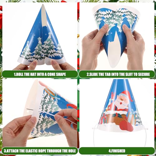24 Pcs Christmas Party Hats Paper Xmas Tree Reindeer Santa Snowman Elf Cone Hat Christmas Photo Props Party Favors - style: Cute Style