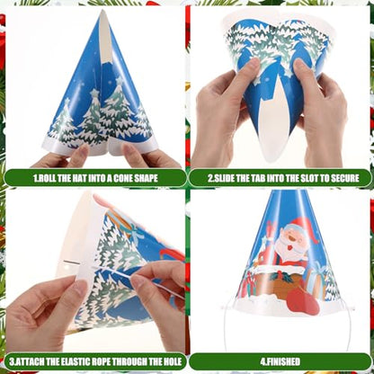 24 Pcs Christmas Party Hats Paper Xmas Tree Reindeer Santa Snowman Elf Cone Hat Christmas Photo Props Party Favors - style: Cute Style