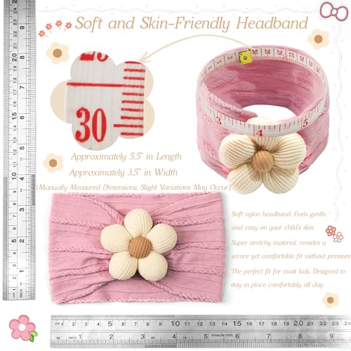 CÉLLOT 3 Pcs Baby Girl Headbands with Flower Nylon Headbands Soft Stretchy Headwear Hair Accessories for Newborn Infant Toddler Kids (Pink Beige Salmon) - color: Beige+Purple+Pink