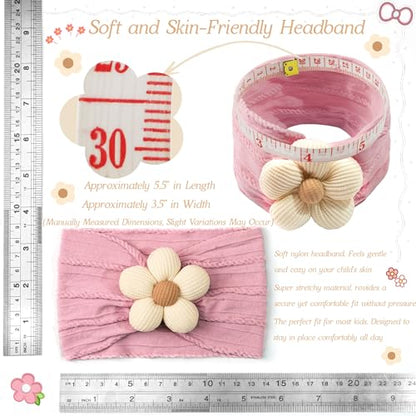 CÉLLOT 3 Pcs Baby Girl Headbands with Flower Nylon Headbands Soft Stretchy Headwear Hair Accessories for Newborn Infant Toddler Kids (Pink Beige Salmon) - color: Beige+Purple+Pink