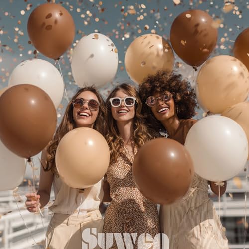 SUWEN Brown Balloons 60Pcs,12 inch Dark Light Brown and Sand White Latex Balloons for Boho Neutral Birthday Thanksgiving Teddy Bear Party Decorations - color: Brown
