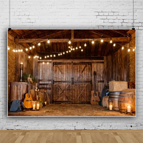 Yeele 10x6.5ft Rustic Barn Backdrop for Photography Vintage Wooden Farm Barn Haystack Wild West Cowboy Background for Kids Cowboy Cowgirl Birthday Wild West Theme Party Decor Photo Shoot Props - size: 10x6.5ft