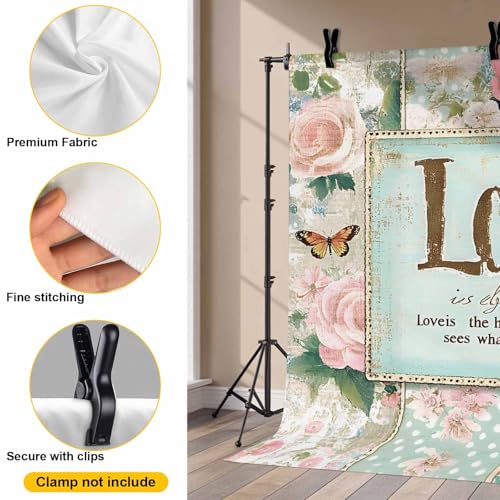 Vintage Love Roses Backdrop for Photography, Floral Leaf Watercolor Flower Photo Backdrop Portrait Background Party Banner Photo Backgrounds for Studio Booth Props, 10x8ft - color: LightCyan, size: 10x8FT