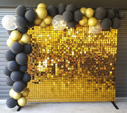 Easy Setup Gold Shimmer Wall Backdrop Interlocking Sequin 24 Panels with Clear Grid Back for Decorations Best Party Decor for Wedding, Anniversary, Birthday, Engagement Bachelorette - color: GOLD
