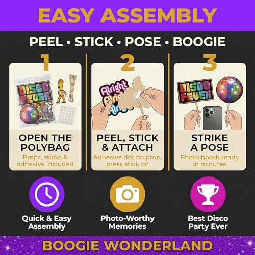 Disco Photo Booth Props - 37 Pieces - 1970s Retro Disco Party Supplies, Decorations and Gifts
