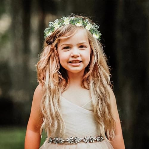 MEMOVAN Bridal Green Leaf Crown Flower Crown Renaissance Fair Adjustable Boho Floral Crowns Eucalyptus Headband Hair Wreath Bohemian Headpiece for Wedding Birthday Vacation Party Festival Photo Prop - color: Whtie