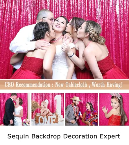 ShinyBeauty 7FTx7FT Fuchsia Sequin Backdrop Wedding/Baby Shower/Birthday Hot Pink Shimmer Fabric Backdrop - color: Hot Pink, size: 7FTx7FT