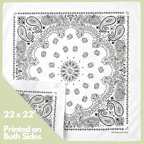 The Peacock Crew Premium Soft Cotton Bandanas Pack for Men and Women Paisley 22 x 22 inches - color: Pack of 10 Pure White