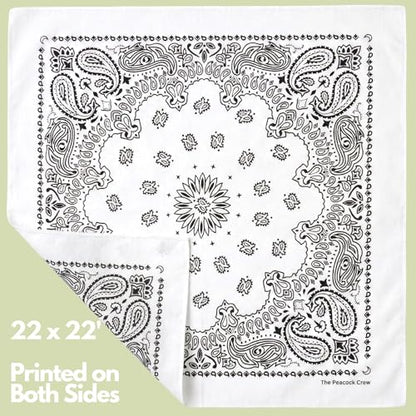 The Peacock Crew Premium Soft Cotton Bandanas Pack for Men and Women Paisley 22 x 22 inches - color: Pack of 10 Pure White
